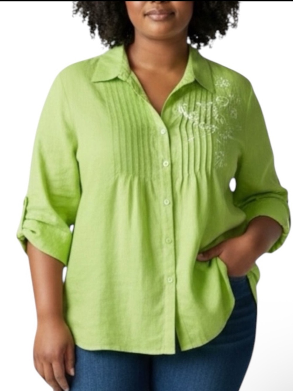 CARROLL REED Woman 100% Linen Lime Button-Down Shirt Size 1X - Picture 11 of 13